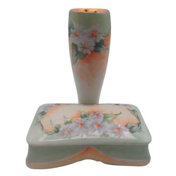 Vienna Austria Other - Rare Bavarian Porcelain Hat Pin Holder With Attached Trinket Dish Green & Yellow